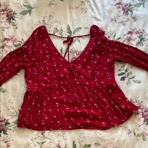 Hollister Red Peplum Blouse with Tie Back and Long Sleeves